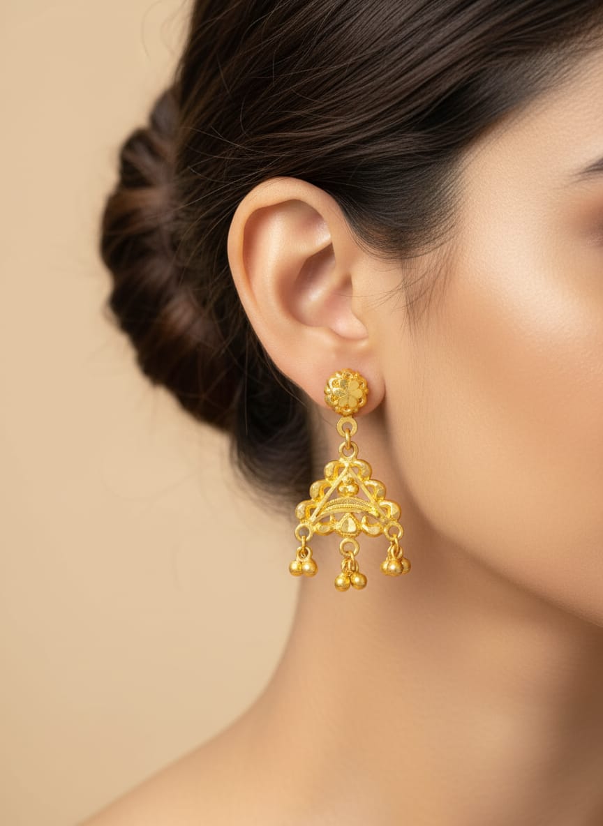 22 Karat Gold Traditional Triangle Drop Earrings – 5.12g