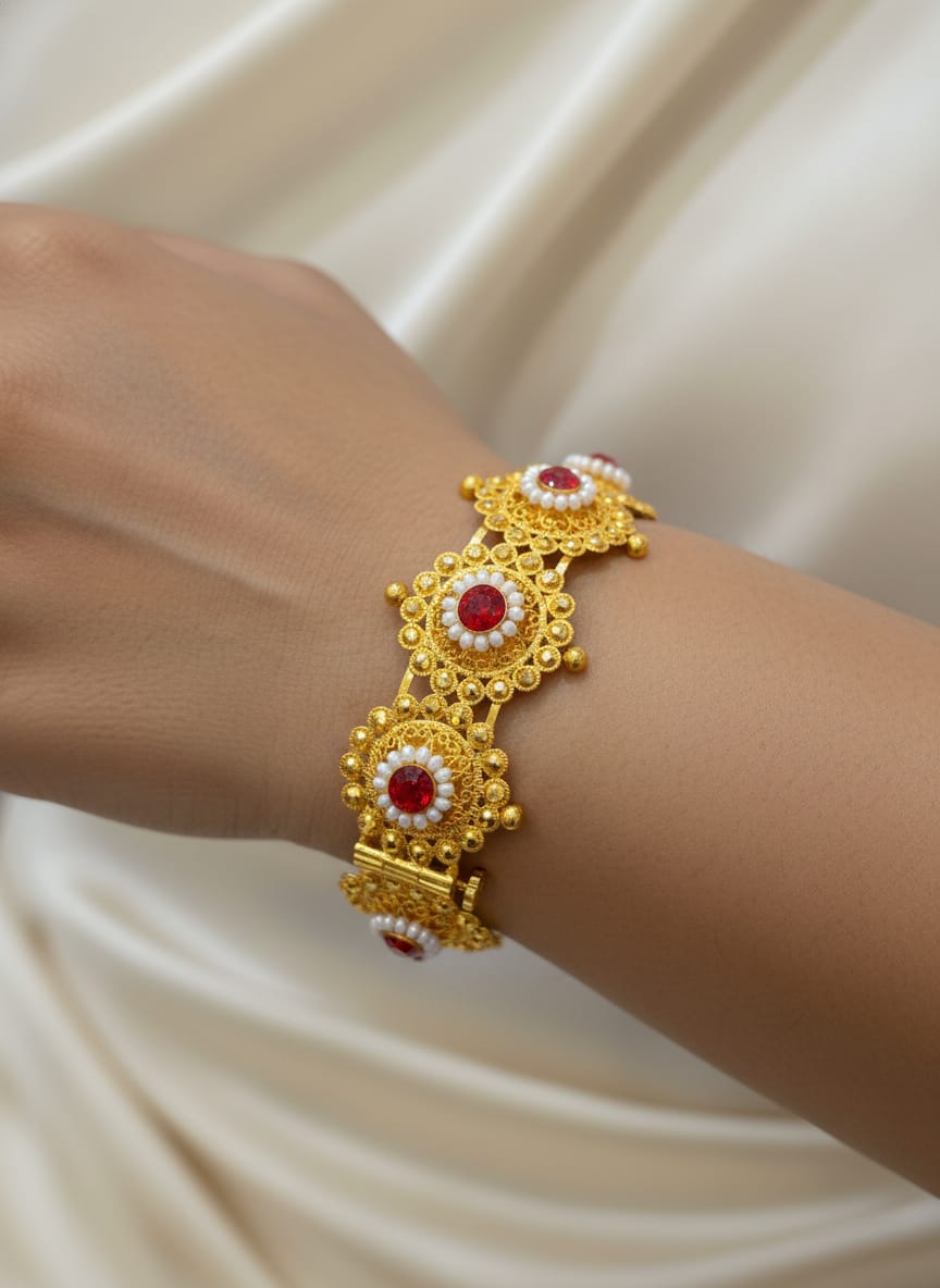 21 Karat Gold Ruby Floral Bangle – 33.4g