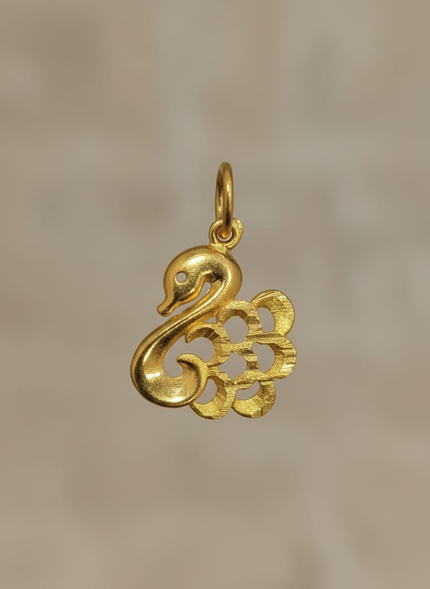22K Gold Swan Floral Pendant – 1.83g