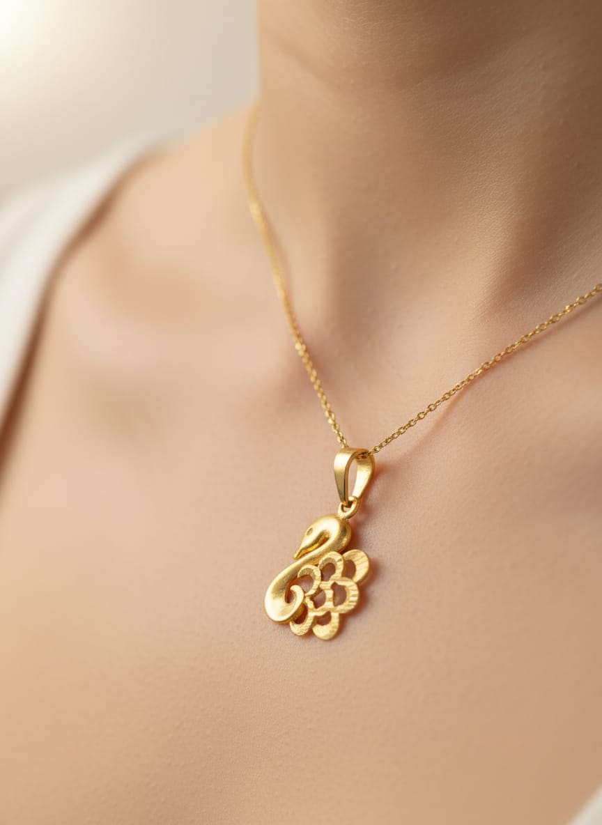 22K Gold Swan Floral Pendant – 1.83g