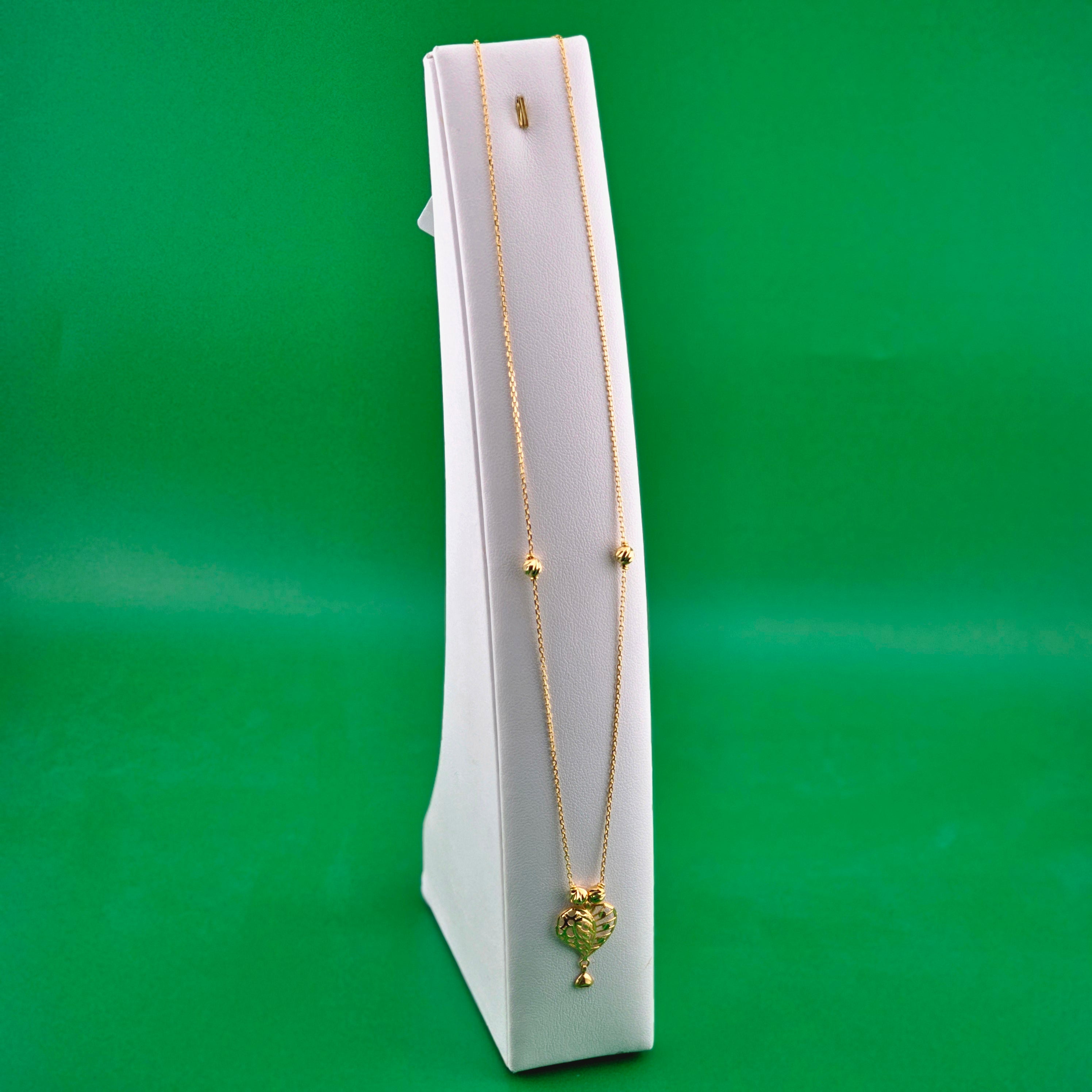 21 Karat Gold Leaf Heart Drop Necklace – 3.50g