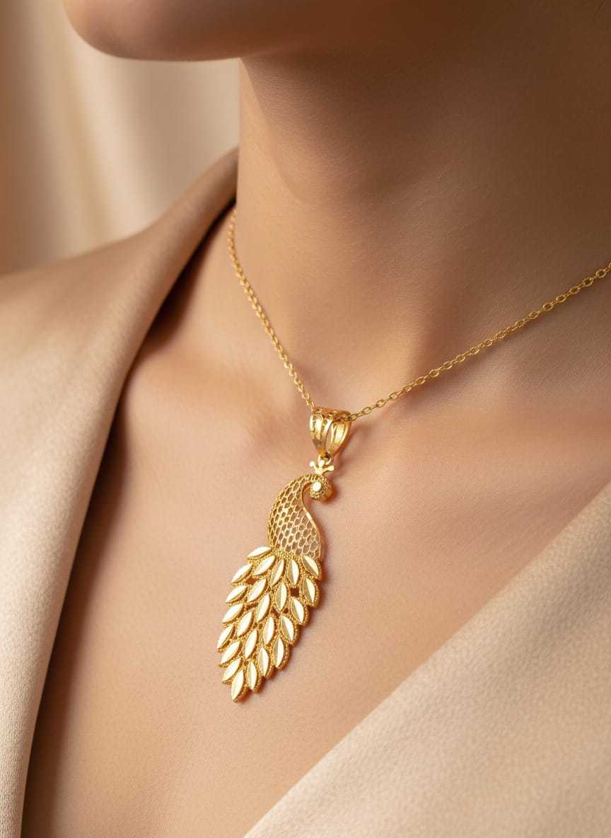21 Karat Gold Feather Drop Pendant – 2.49g