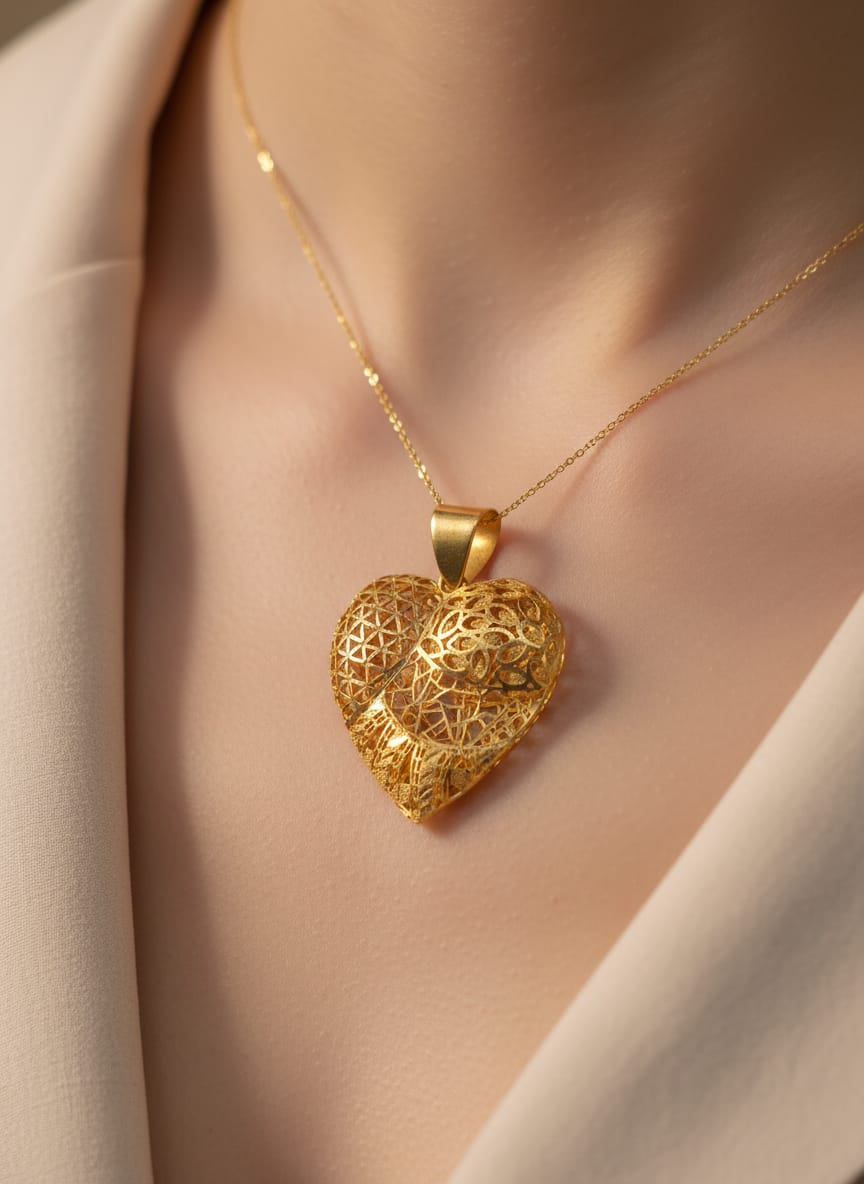 21 Karat Gold Filigree Heart Pendant – 7g