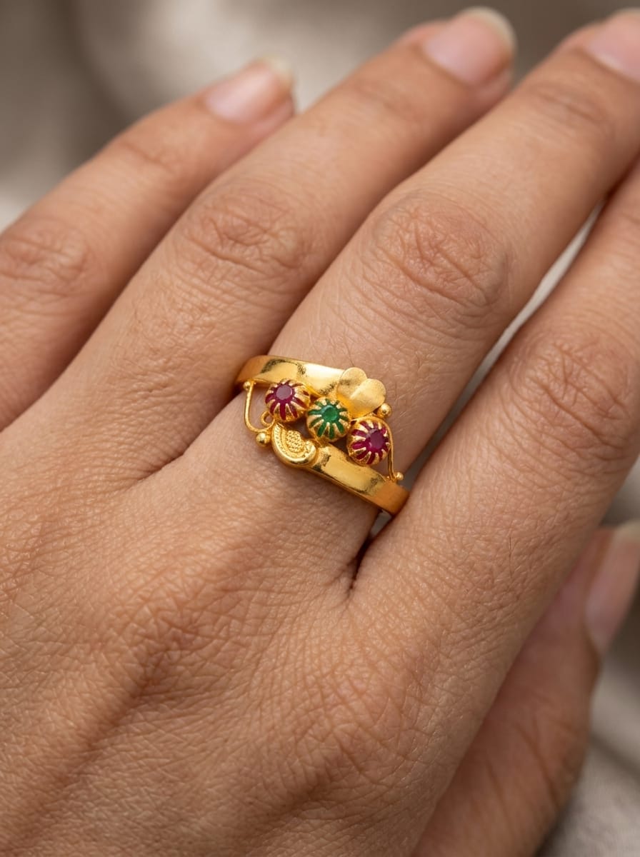 22 Karat Gold Multi Color Floral Ring – 1.03g