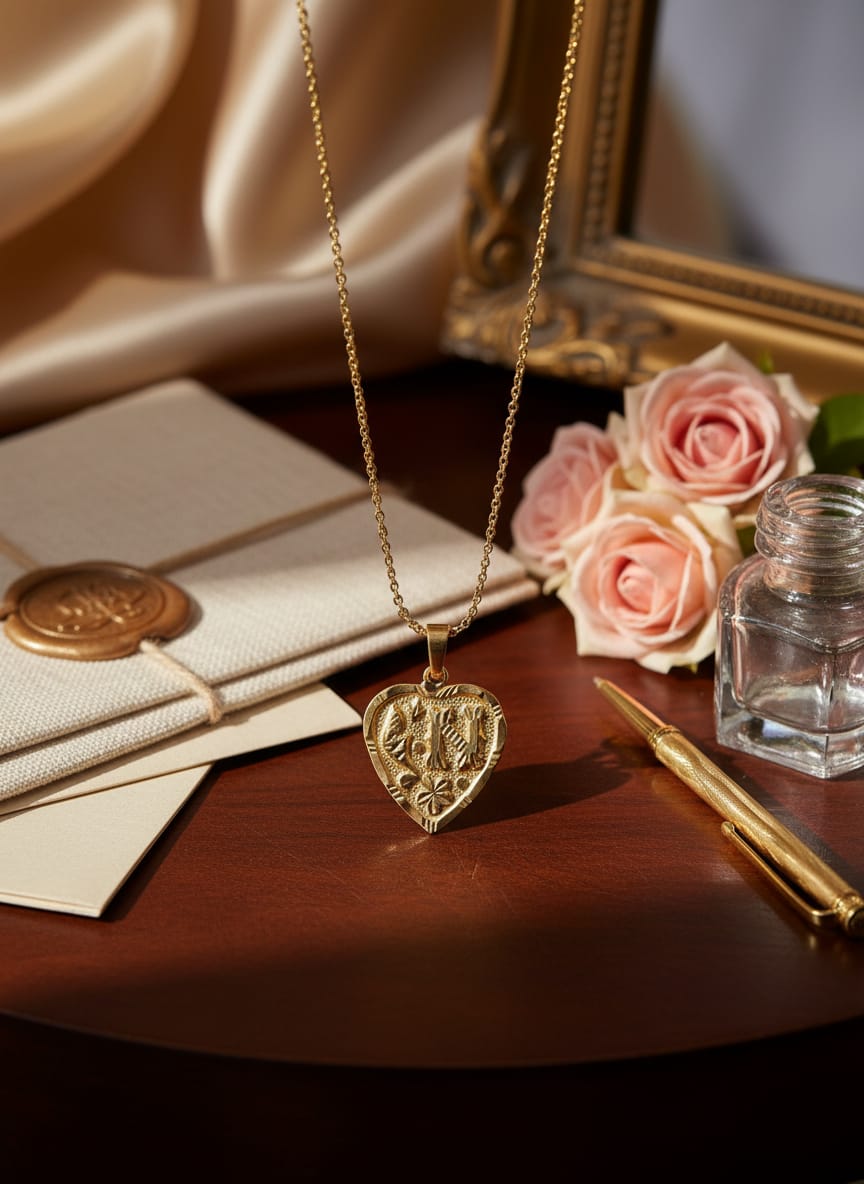 21K Gold Heart Initial Pendant – 0.75g