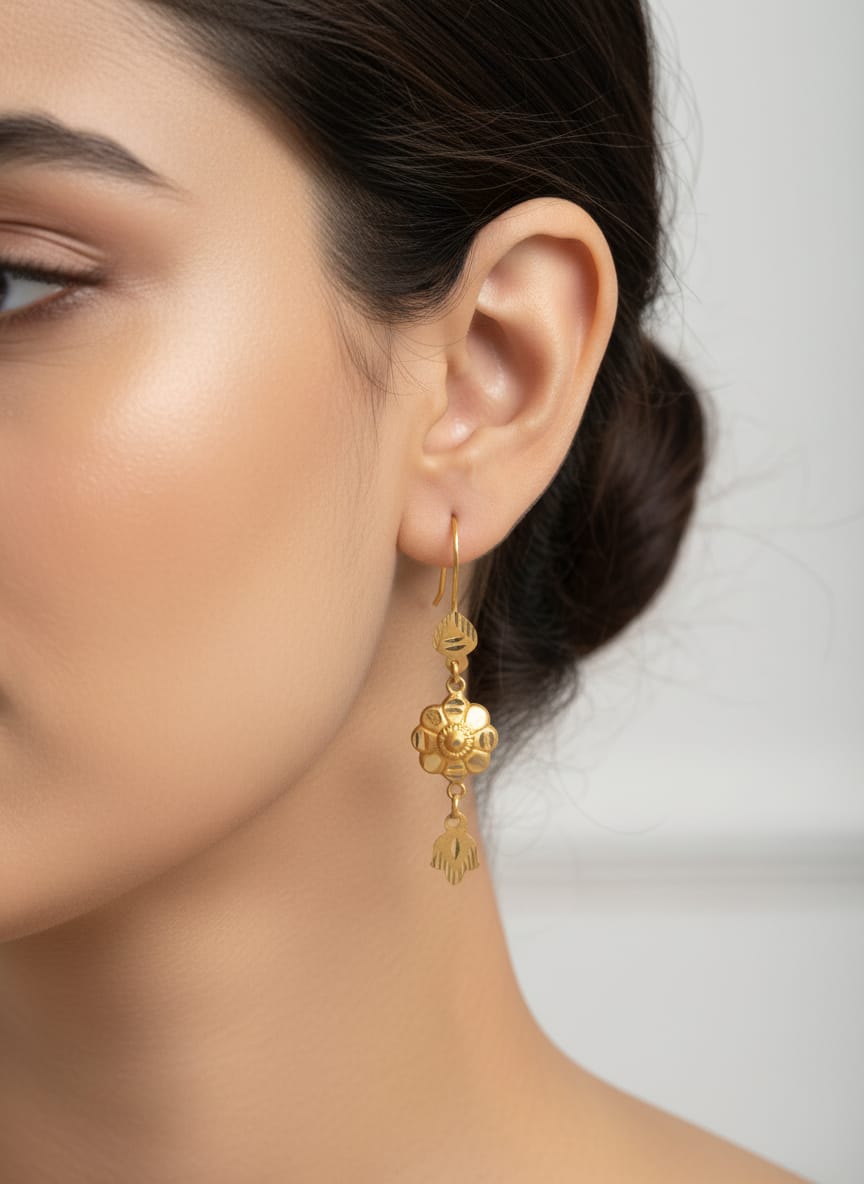 22 Karat Gold Floral Drop Earrings – 2.03g