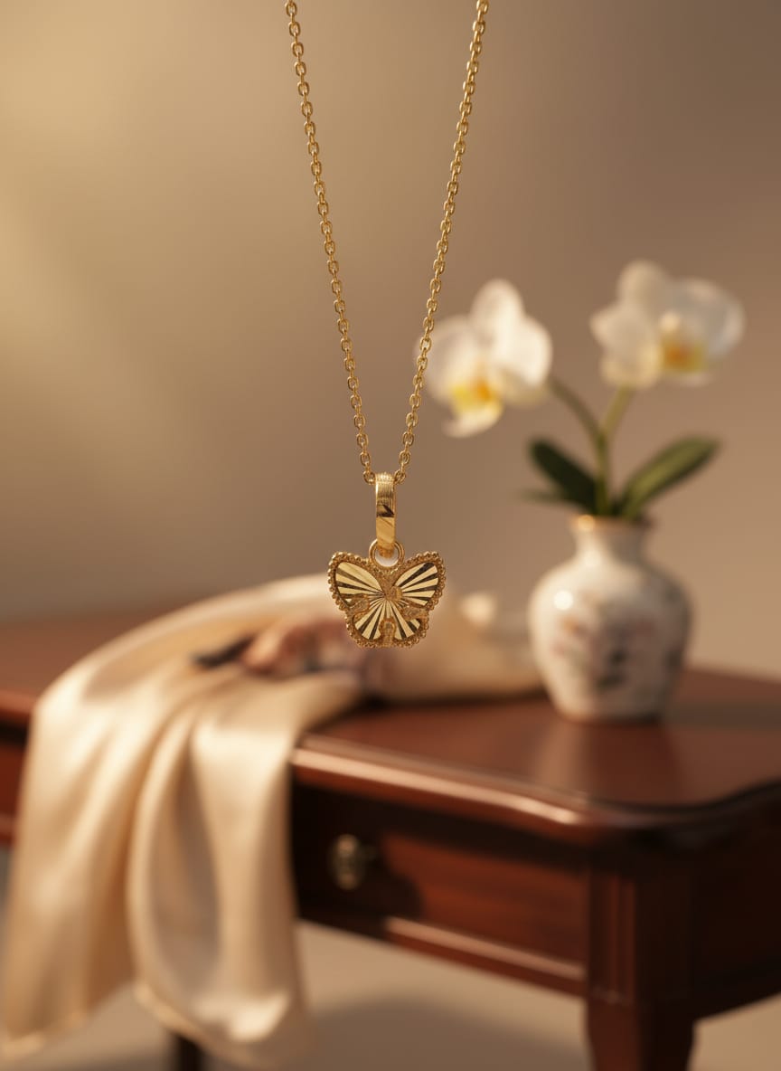 21K Gold Butterfly Cutwork Pendant – 0.63g