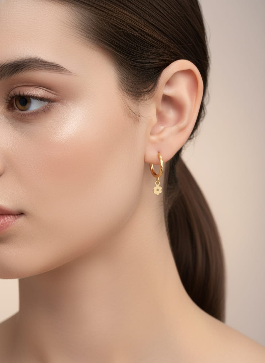 22 Karat Gold Mini Floral Hoop Earrings – 0.73g