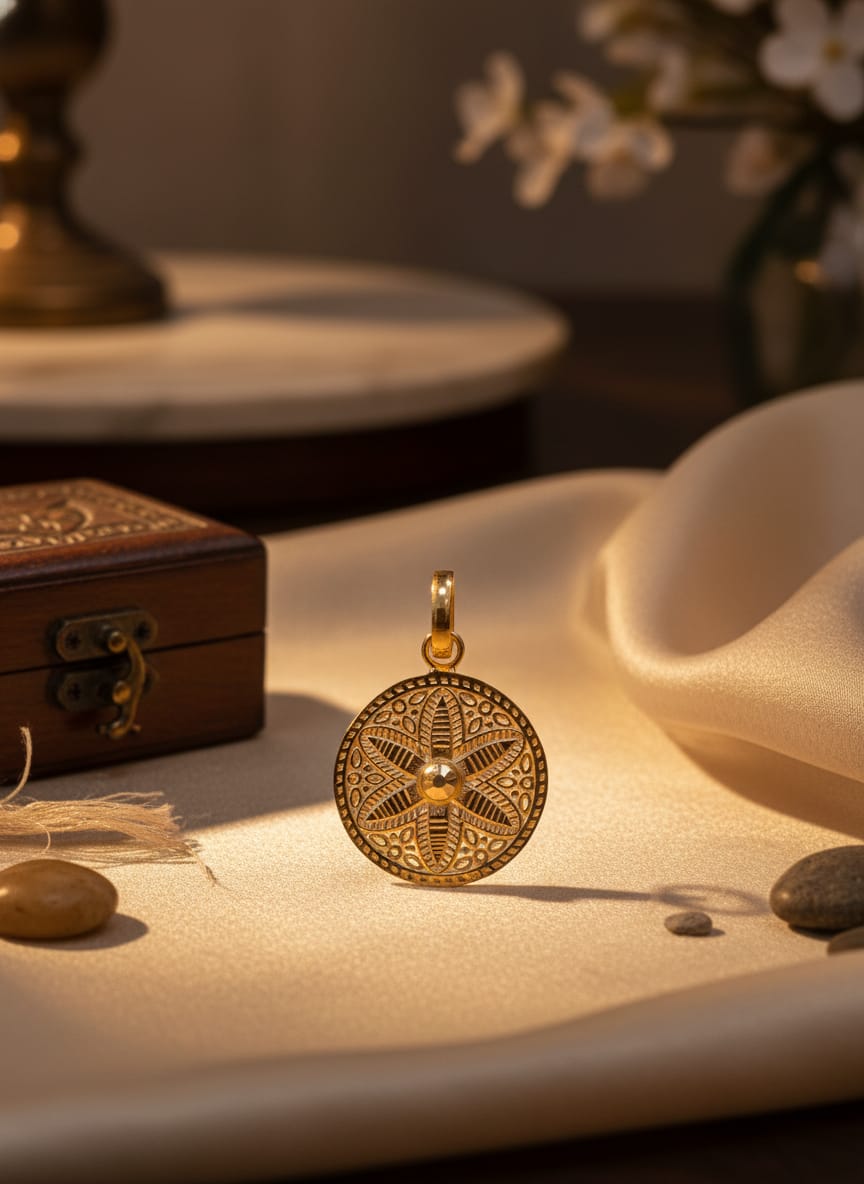 21K Gold Floral Medallion Pendant – 1.21g