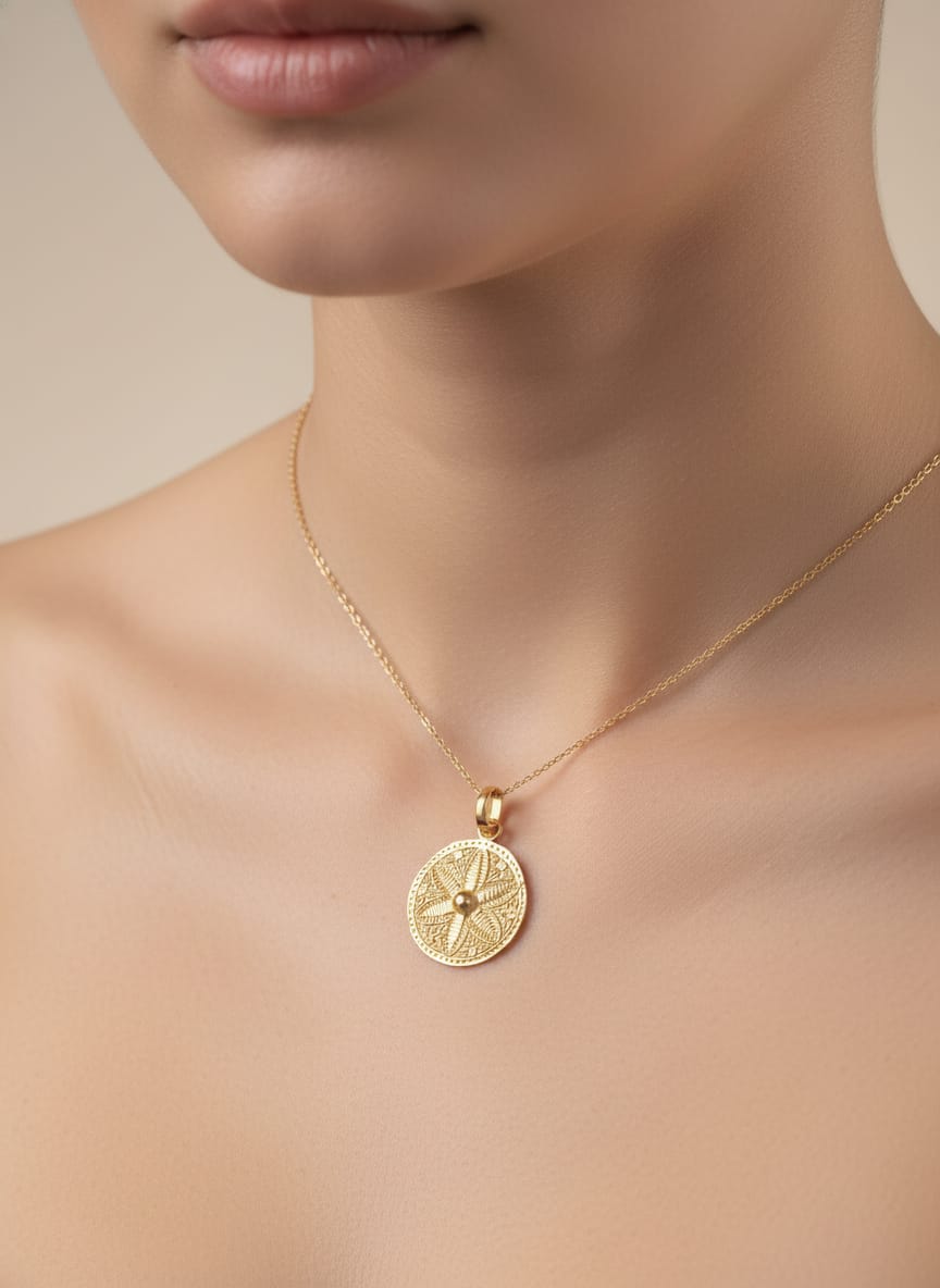 21K Gold Floral Medallion Pendant – 1.21g