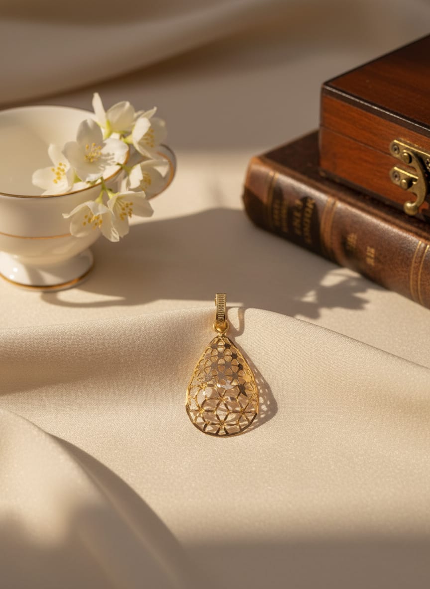 21K Gold Floral Teardrop Pendant – 1.48g