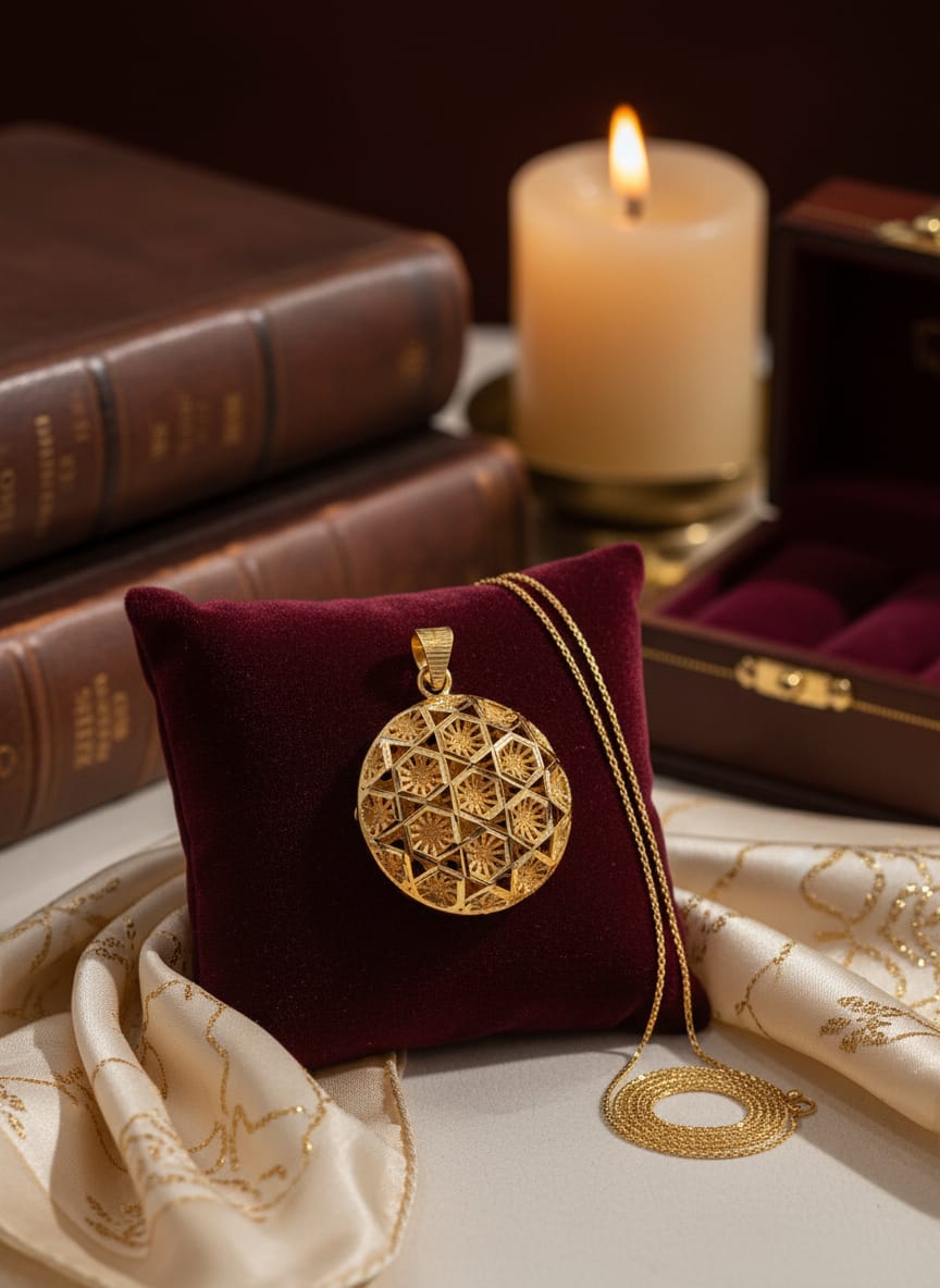 21K Gold Geometric Disc Pendant – 4.18g
