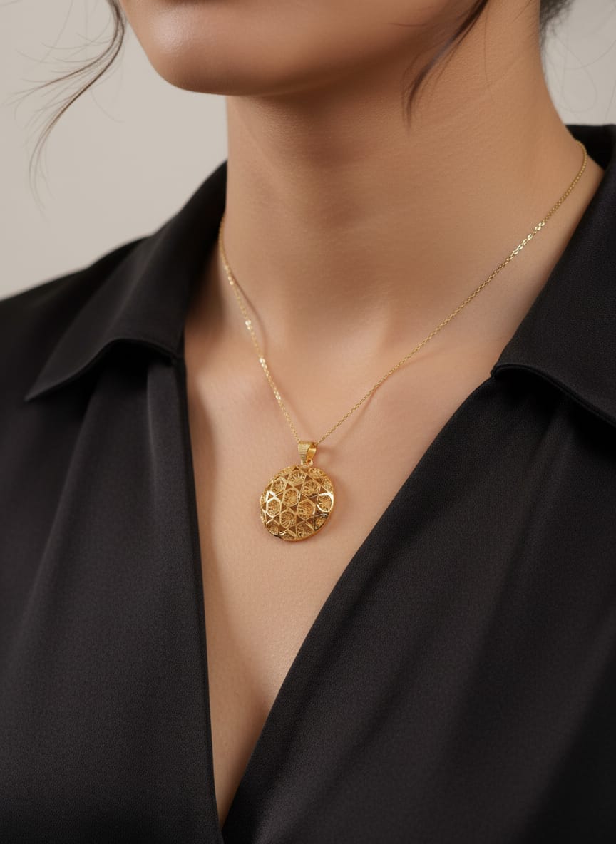 21K Gold Geometric Disc Pendant – 4.18g