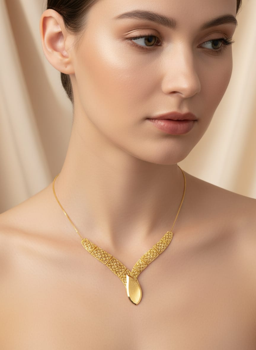 22K Gold Sculpted V Necklace – 9.93g