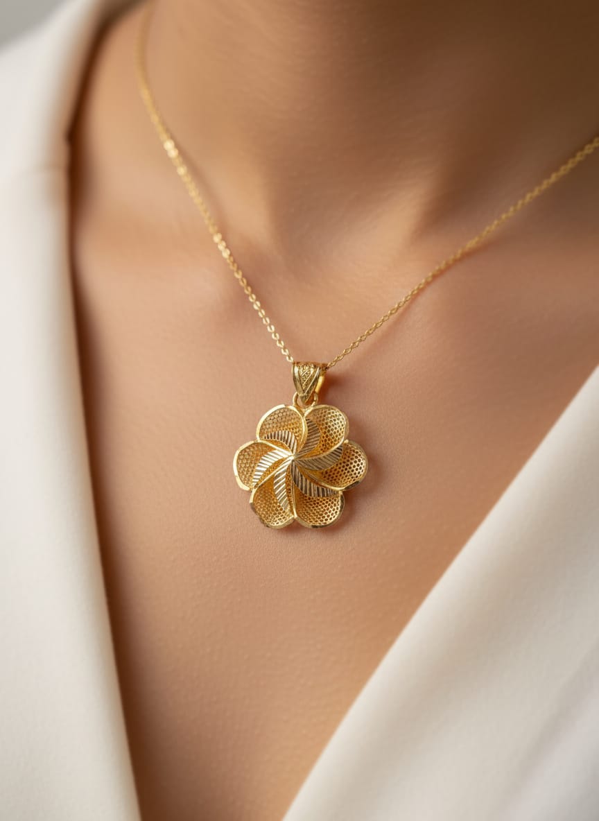 21K Gold Floral Swirl Pendant – 3.65g