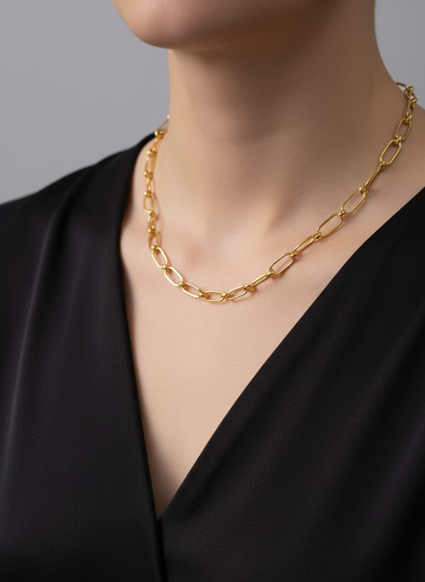22K Gold Modern Oval Link Necklace – 18.99g