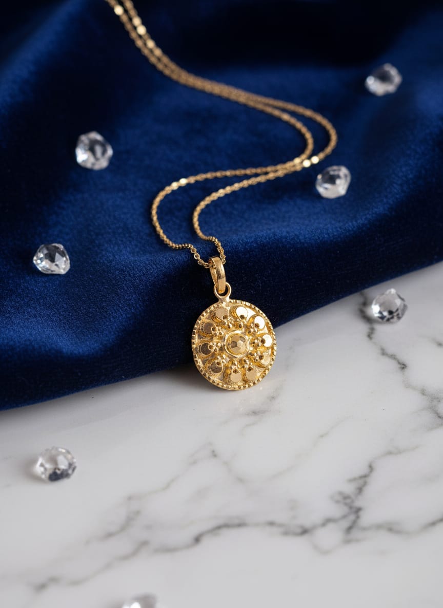 21K Gold Floral Disc Pendant – 2.38g