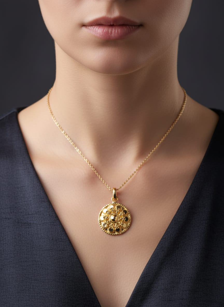 21K Gold Floral Disc Pendant – 2.38g