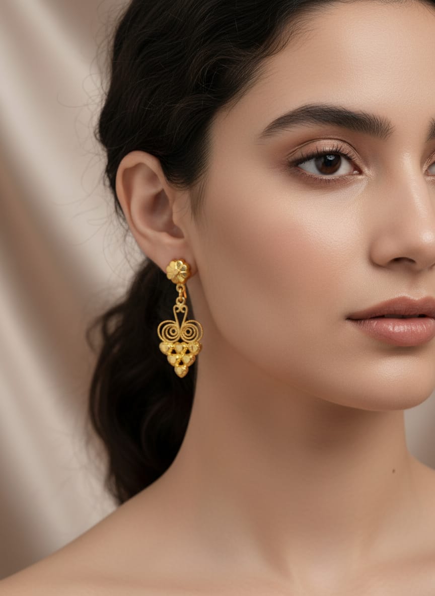 22 Karat Gold Heart Cluster Drop Earrings – 3.83g