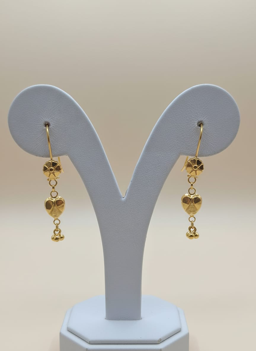 22 Karat Gold Heart Drop Earrings – 1.75g