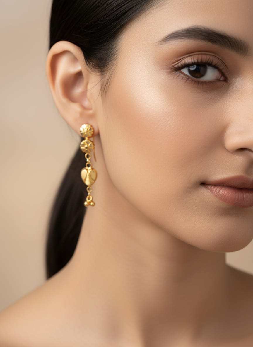 22 Karat Gold Heart Drop Earrings – 1.75g