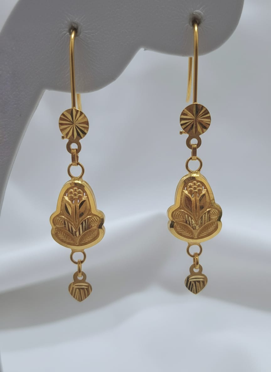 22 Karat Gold Floral Motif Drop Earrings – 1.88g