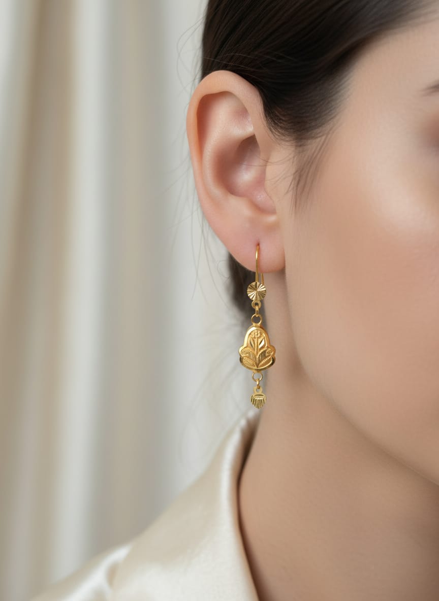 22 Karat Gold Floral Motif Drop Earrings – 1.88g
