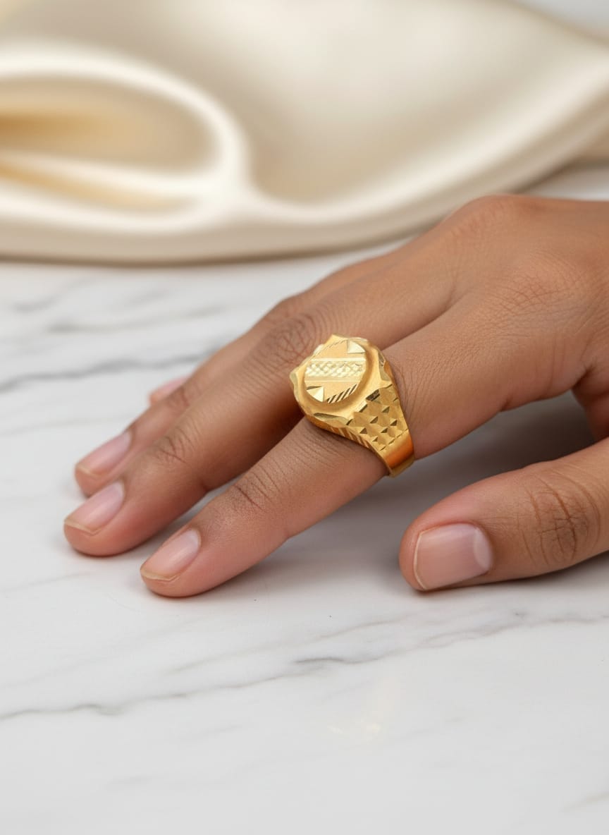 22 Karat Gold Textured Signet Ring – 2.31g