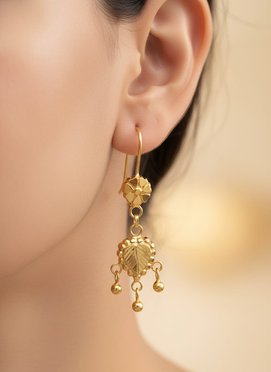 22 Karat Gold Floral Leaf Drop Earrings – 1.84g