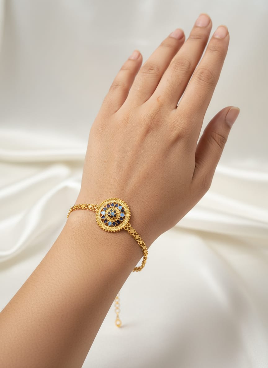 21 Karat Gold Blue Stone Motif Bracelet – 8.33g