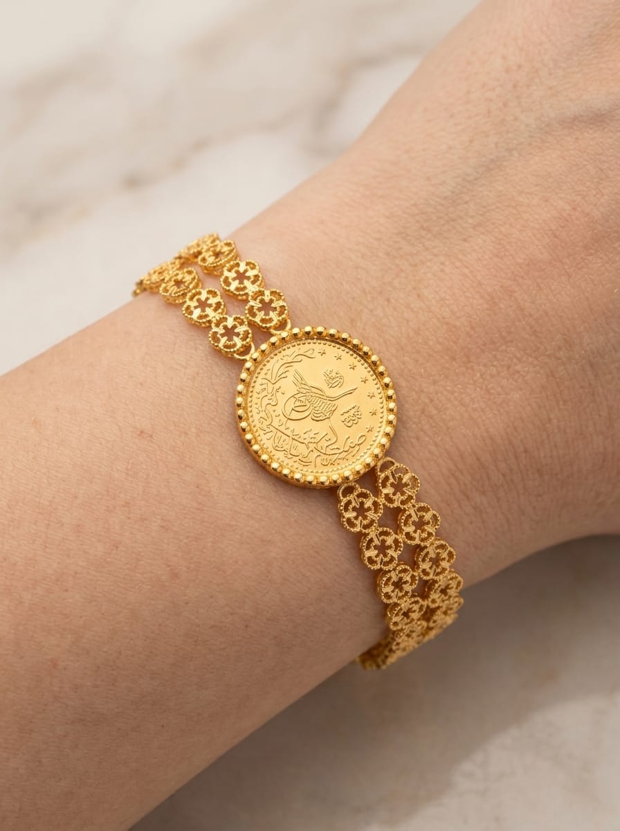 21 Karat Gold Traditional Coin Motif Bracelet – 13.81g