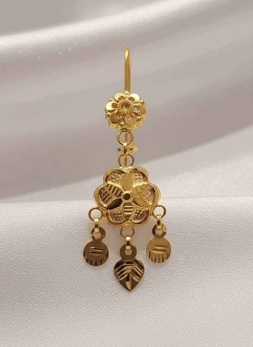 22 Karat Gold Floral Drop Charm Earrings – 2.19g